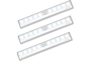Leadleds 3-Pack Battery Operated 10-LED Motion Sensor Light Bar Stick-on Anywhere Portable Closet Cabinet LED Night Light Wall Light Stairs Light Step Light Bar