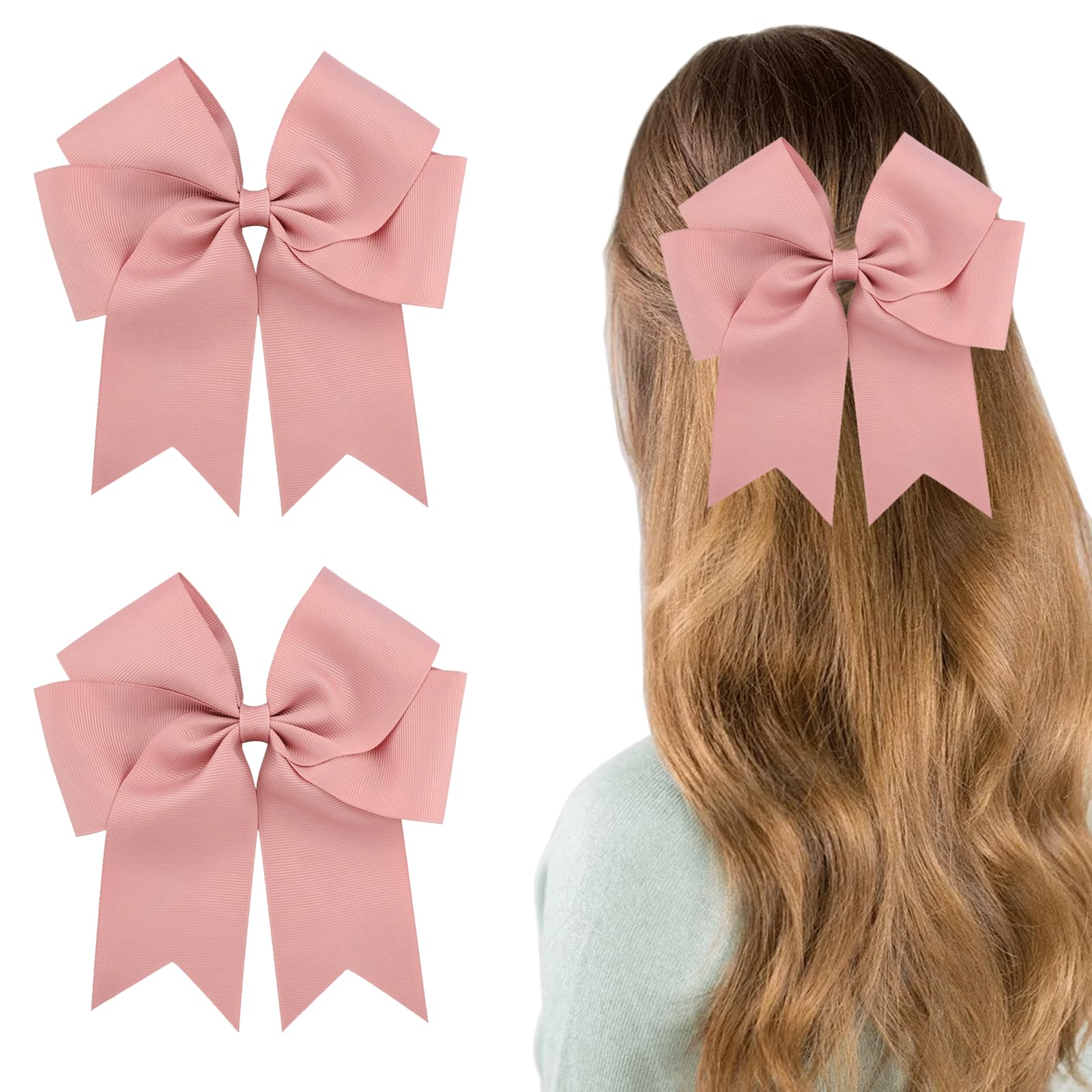 AYNKH 2 Pcs 6 Inches Solid Colour Large Bow Hair Clips, Ribbed Ribbon Fishtail Double Flutter Ribbon Bow Hair Clips, French Ribbon Bow Hair Clips for Prom, Daily Dress Up, Show, Party