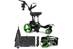 CERTIFIED BRANDS MGI Zip X5 Electric Golf Push Cart with Seat | Zip Folding Caddy, All-Terrain Wheels, Plays 36 Holes, Adjustable Speed, 3 Wheels, Display Screen, Odometer | Signature Series Golf Towel