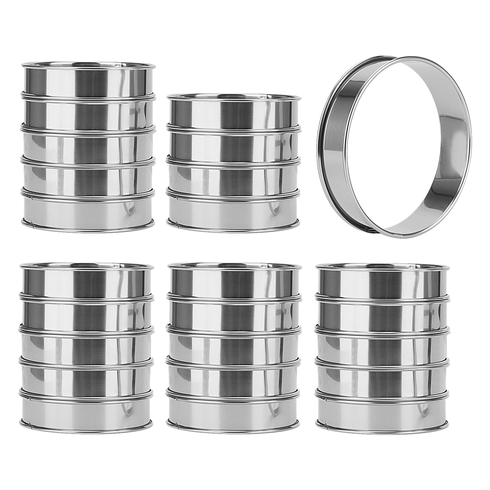 JAPCHET 25 PCS 10cm Crumpet Rings, Cake Muffin Rings for Mousse, Tart, Kitchen Backing