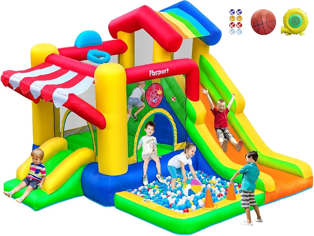 FBSPORT Inflatable Bouncy Castle Double Slide Trampoline Ball Pit Kids 135kg