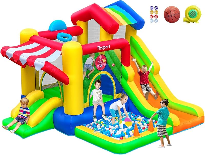 FBSPORT Inflatable Bouncy Castle Double Slide Trampoline Ball Pit Kids 135kg