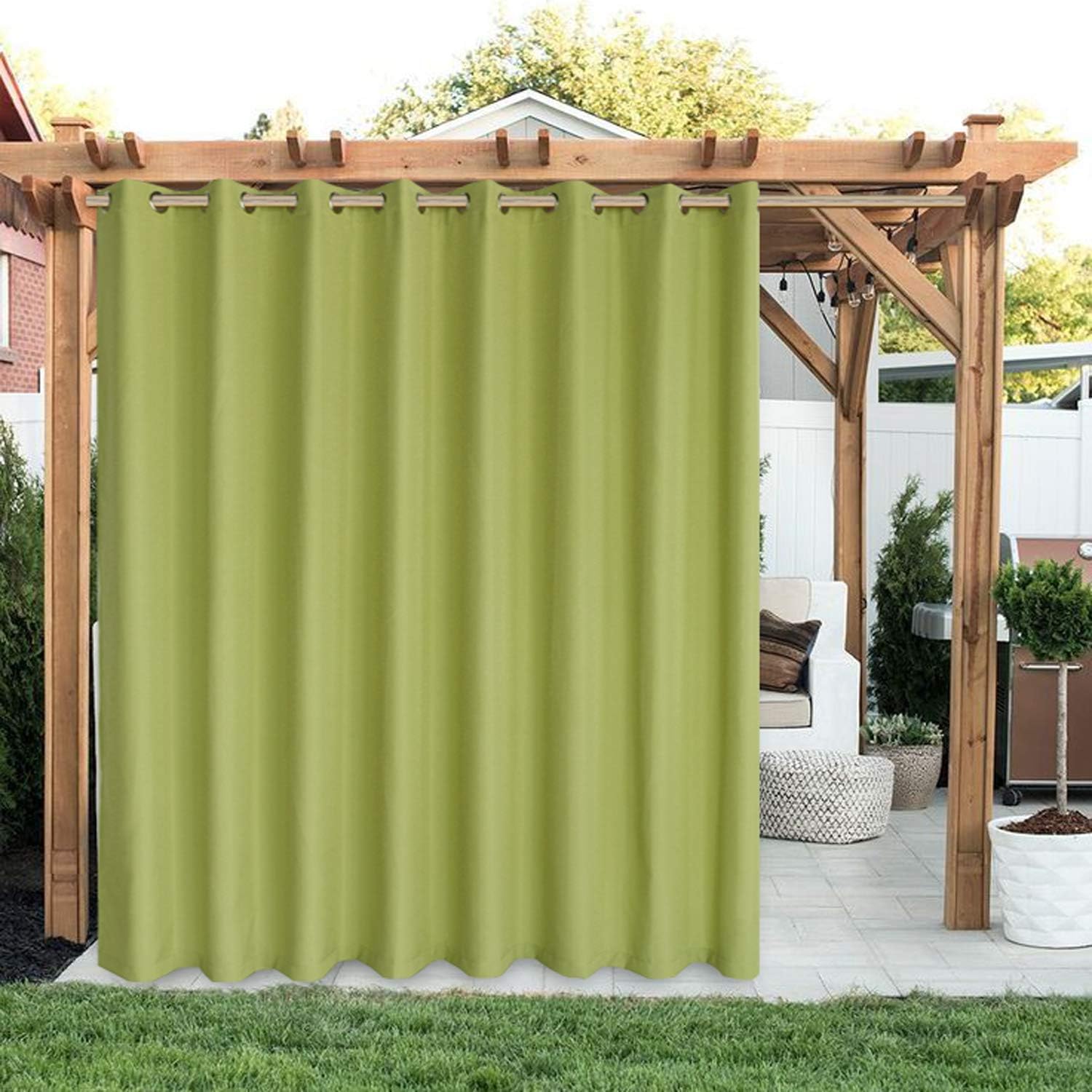 Outdoor Curtains - LORDTEX Linen Look Indoor/Outdoor Curtains, 105 x 108 Inch, Kiwi Green, Set of 2 Panels – Waterproof, Privacy, Sun Blocking Textured Grommet Curtains for Patio, Pergola, Porch, Deck, Lanai, and Cabana