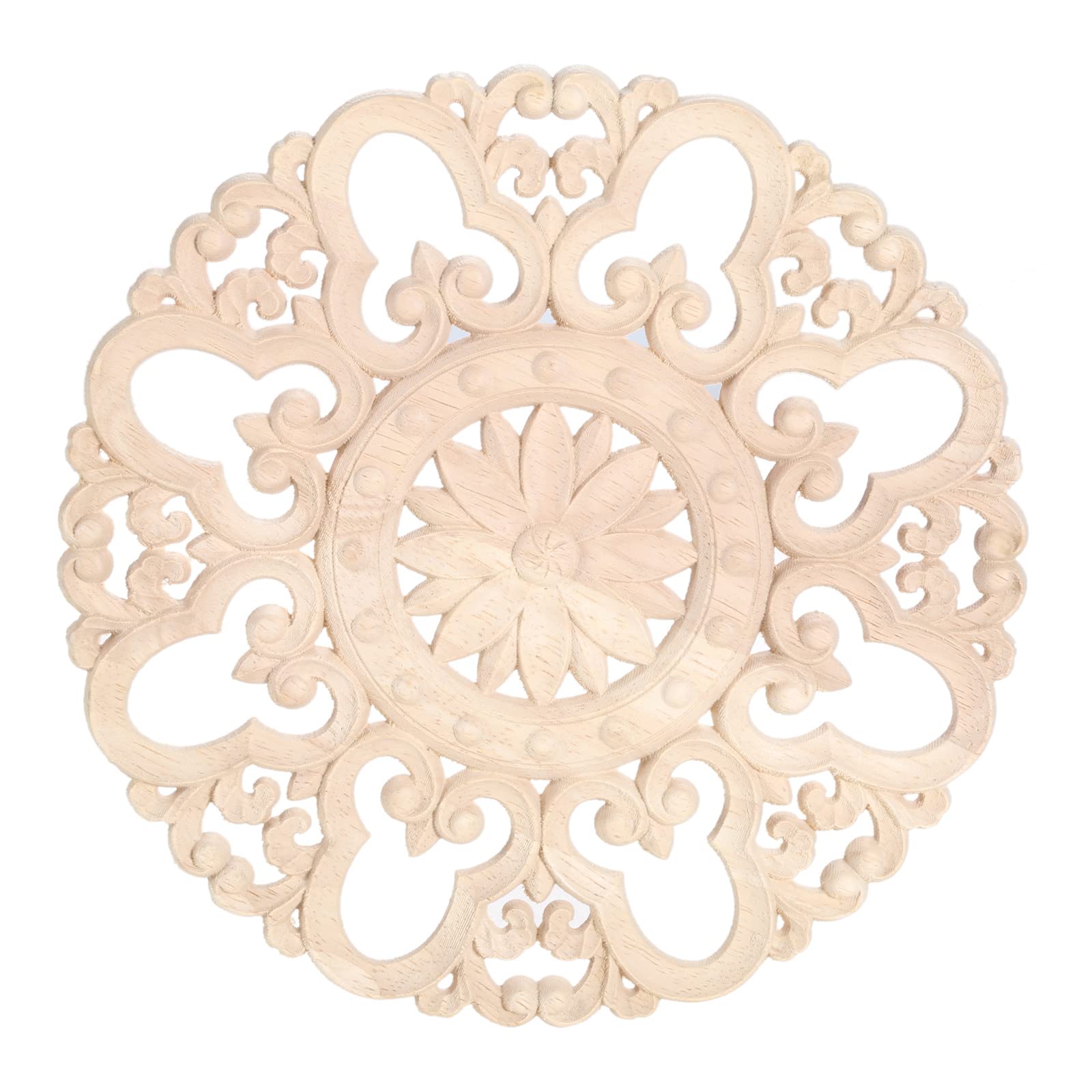 MUXSAM Craft Wood Carved Onlays Appliques, 2PCS Unpainted Oak Wood Round Carvings Center Decals for Closet Door Cabinet Drawer Wall Ceilling Dresser Wardrobe Furniture DIY Decor 15cm/6 inch