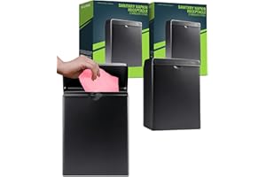 ALPINE INDUSTRIES Alpine Sanitary Napkin Receptacle – 2 Pack Wall Mounted Tampon Holder, Feminine Hygiene Trash Can for Bathroom Provides Clean & Odor-Free Restroom in Home, Office & Public Restrooms (Black)