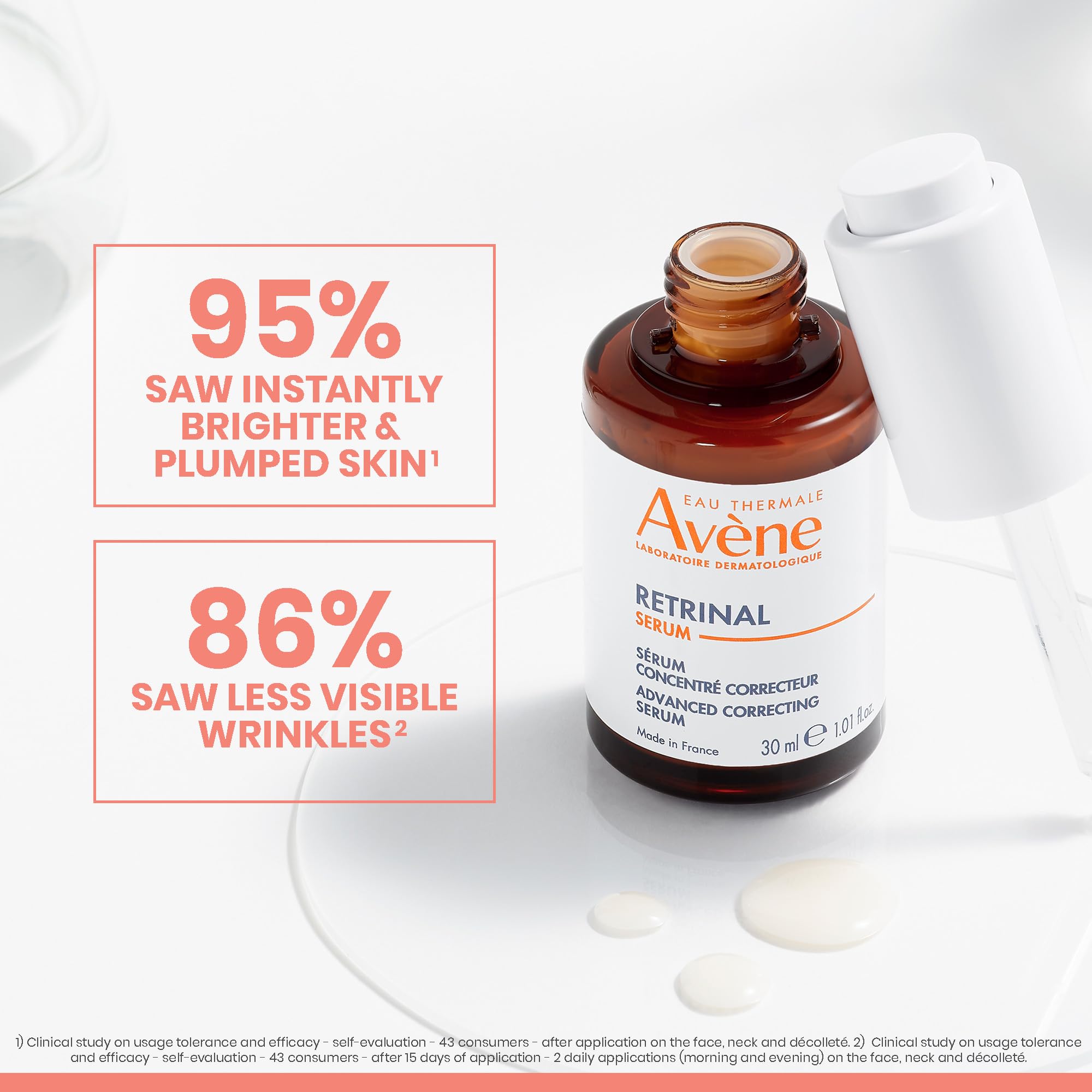 Avène RetrinAL Advanced Correcting Serum with Hyaluronic Acid & Niacinamide & Bakuchiol that firms, plumps & renews skin, Visibly minimize the appearance of fine lines & wrinkles, 1 Fl Oz