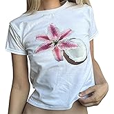 Women Graphic Baby Tees Vintage Cute Aesthetic Tops Y2K Fruit Printed 90s Crop Top Summer Cropped T Shirt