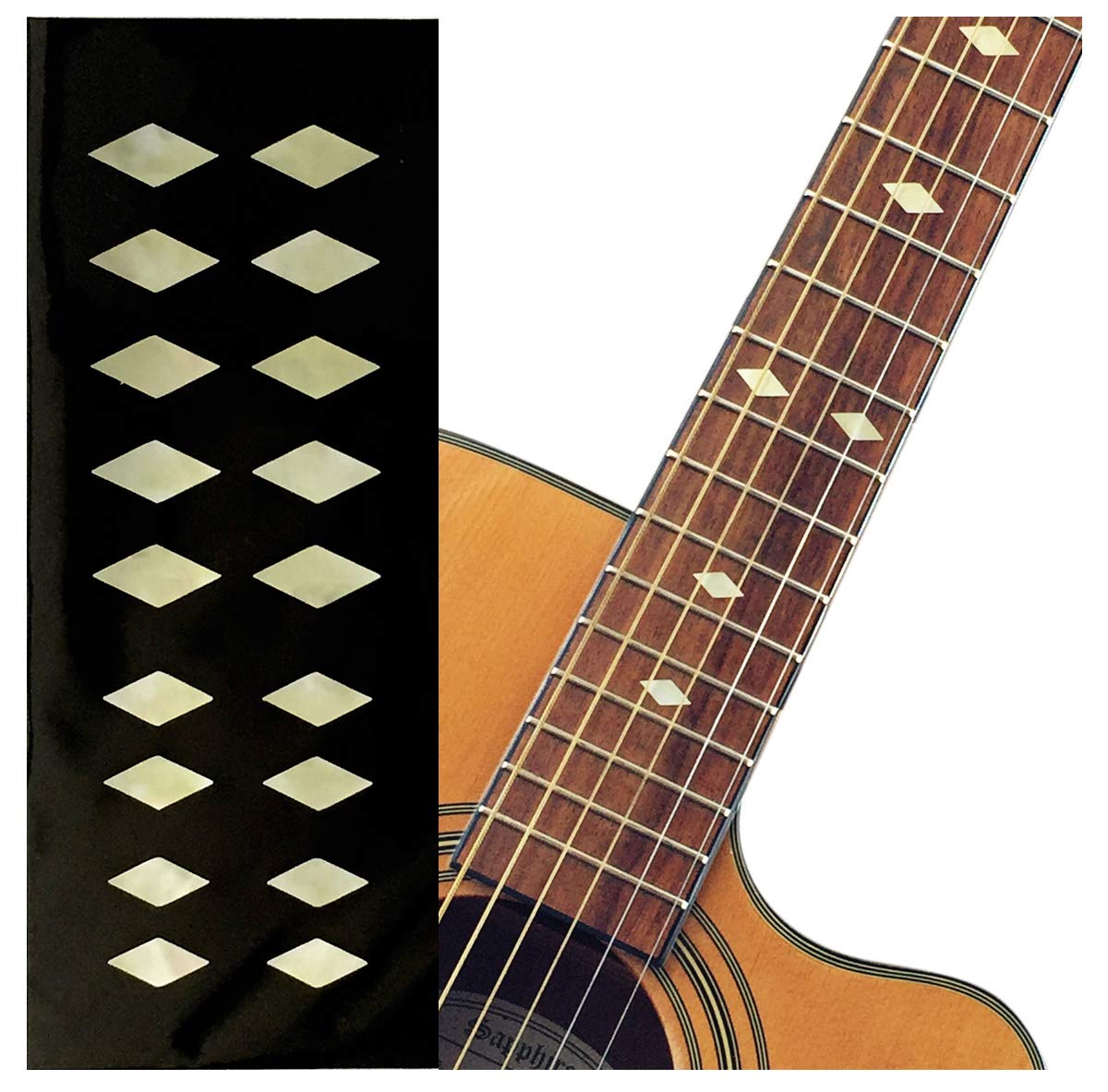Inlaystickers Fret Markers for Guitars, Bass & Ukuleles - Traditional Diamonds - Aged White Pearl F-307DD-AWP