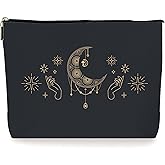 ZYQFN Black Gold Witchy Cosmetic Makeup Bags, Witchy Goth Tarot Halloween Gifts for Women, Witchy Purse Witchy Stuff Witchy Decor Aesthetic, Halloween Zipper Pouch Bag. (094)