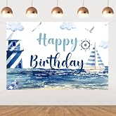 Kreatwow Ocean Boat Birthday Party Decorations Nautical Birthday Decoration Backdrop 4.92 * 3.28ft Sailing Into One Party Cruise Little Sailor Boat Anchor Lighthouse Ocean Wave Photography Background