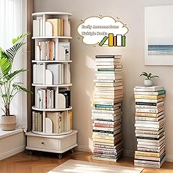 GuaziV 6-Tier 360° Rotating Bookshelf with Wheels