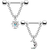 CM Crareesi Mania Nipple Rings for Women - 14G 316L Stainless Steel Piercing Jewelry - Dangle AB CZ Shield Rings
