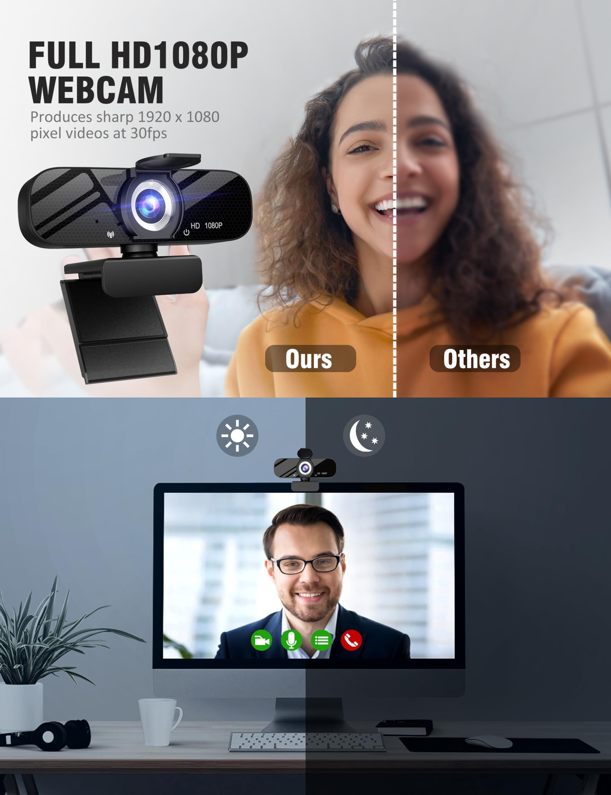 Gohero Full HD 1080P Video Webcam and Wide Angle Camera with Built-in Microphone and Rotatable Tripod,for Laptop Computer or Desktop PC,Great for Live Streaming.Calls.Video Conferencing(Black)-1