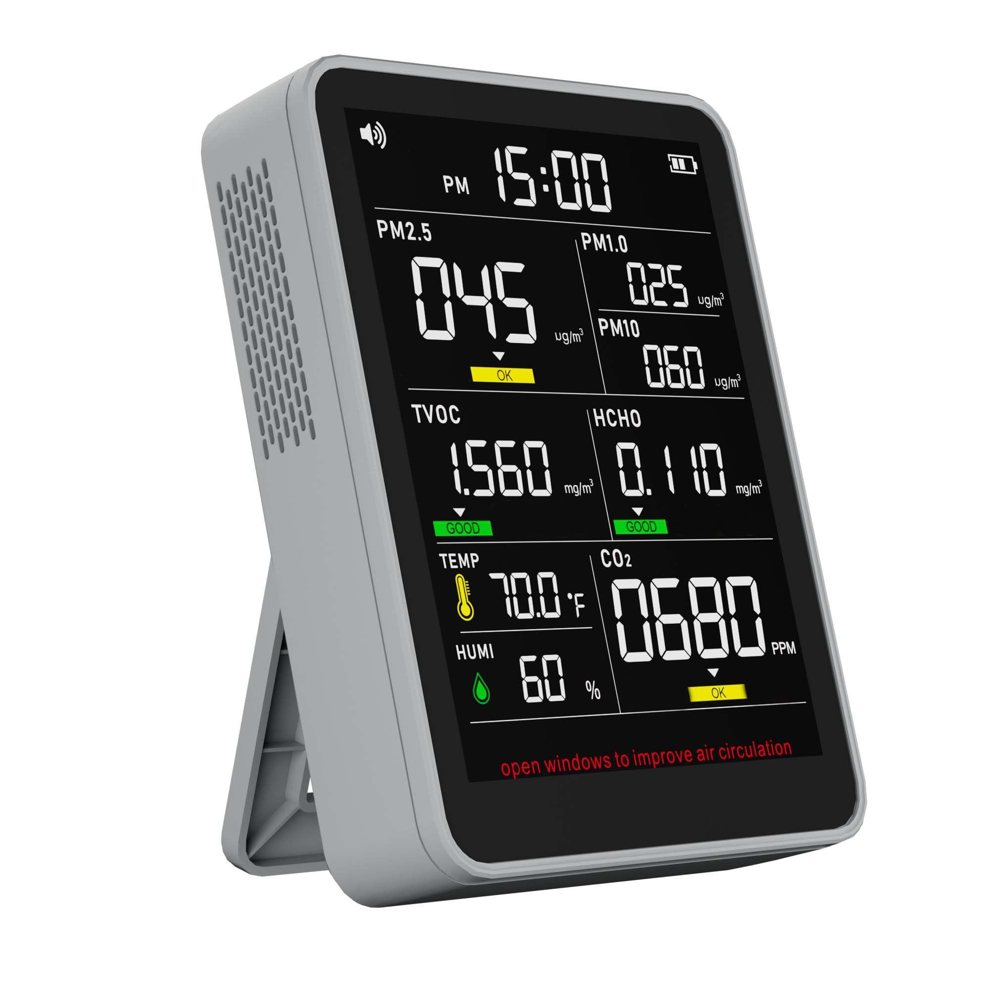 Photo 1 of 13-in-1 Professional Indoor Air Quality Monitor Indoor Portable PM2.5/PM10/CO2,Temperature, Formaldehyde Detector,Humidity TVOC,Time Display with AQI Beep Alarms Air Quality Tester, for Home & Office