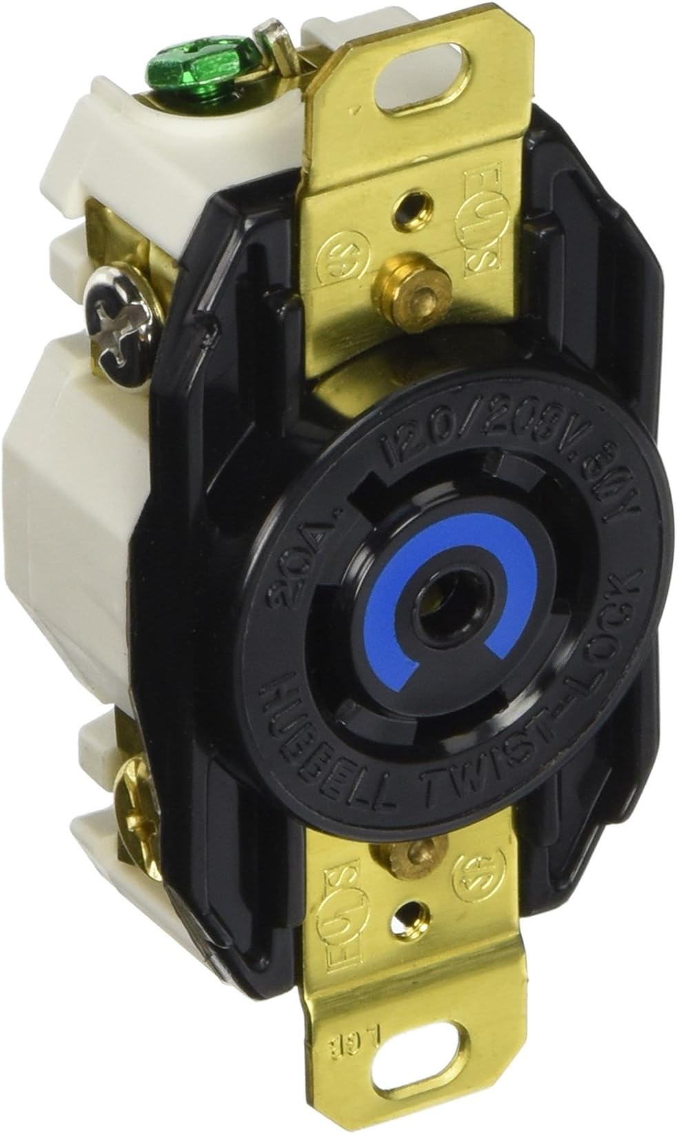 Hubbell Wiring Systems HBL2510 Nylon Face Twist-Lock Receptacle, 20 Ampere, 3 Phase 120/208V, 4-Pole, 5-Wire Grounding, Black by Hubbell Wiring Systems