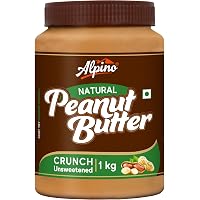 Alpino Natural Peanut Butter Crunch 1 KG | Unsweetened | Made with 100% Roasted Peanuts | 30% Protein | No Added Sugar…