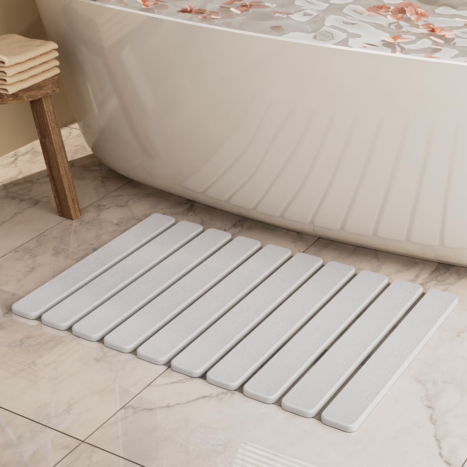 Photo 1 of Foldable Stone Bath Mat, Quick Dry Stone Drying Mats for Bathroom, Super Absorbent Bath Mat, Non Slip, Large Diatomaceous Earth Dish Drying Mats for Kitchen Counter 23.5 x 15.4in, Off-White