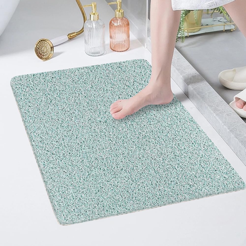 Shower Mat Non Slip 60x80cm, Soft Comfort Bath Mat with Drain Holes, PVC Loofah Massage Safety Non Slip Bath Mat for Shower in Wet Areas, Quick-dryin (Blue)