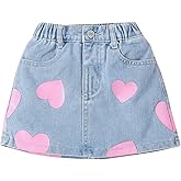 BEAUDRM Girl's Heart Pattern High Waist A Line Skirt Casual Regular Fit Short Denim Skirts