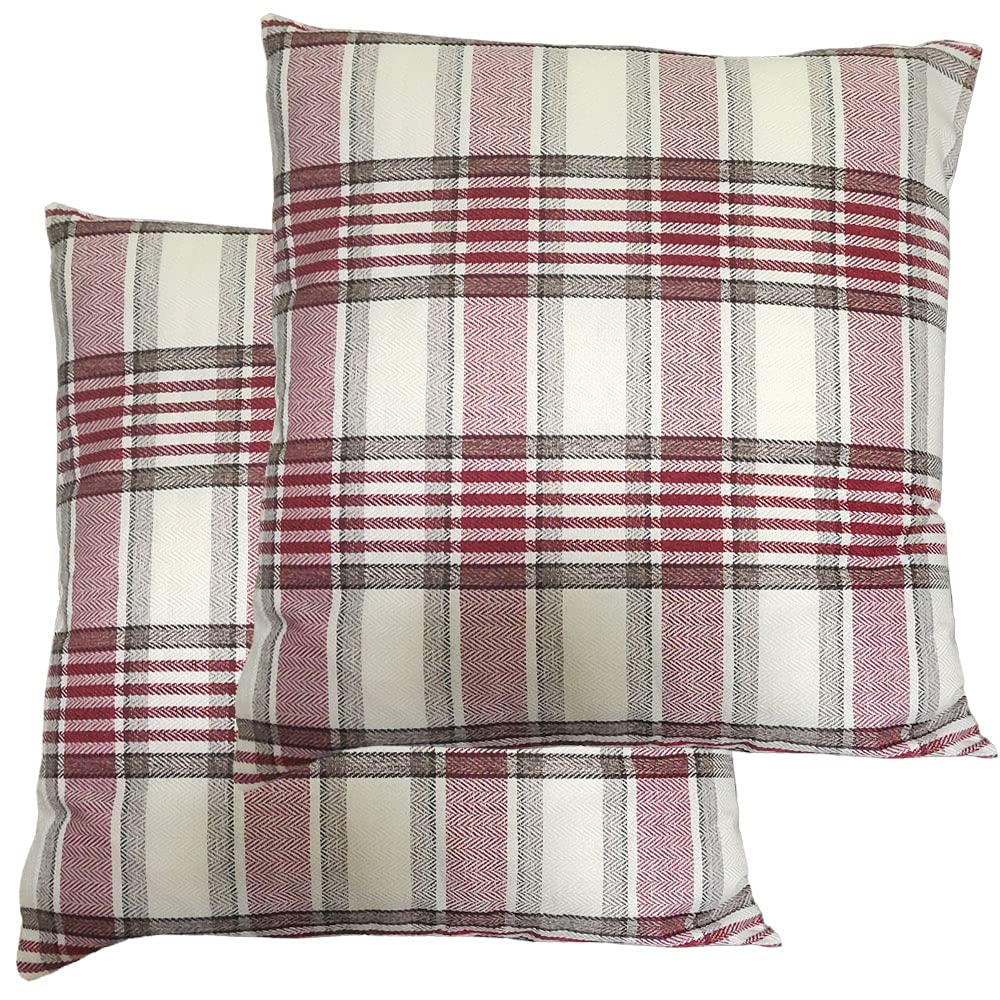 ZBW Impex - Set of 2 - Tartan Check Plaid Cushion Covers Striped Decorative Pillowcase For Home Sofa Bedroom Living Room (Red, 24x24 inch)