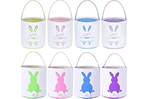 DVAORC 8 Pack Easter Bunny Bag Rabbit Ear Easter Basket Easter Egg Hunt Basket for Kid Candy Bag Canvas Rabbit Fluffy Tail Easter Egg Hunt Party Decoration