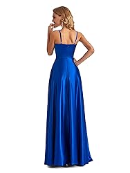 Long Satin Spaghetti Strap Prom Dress Red Size