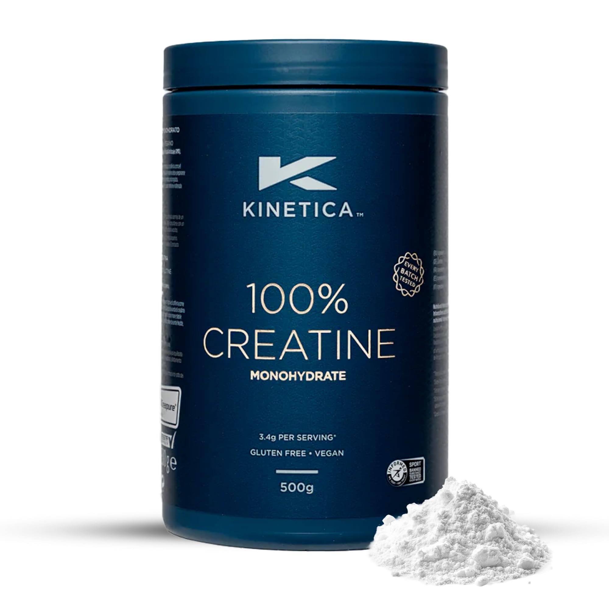 Kinetica Sports Creapure® 100% Creatine Monohydrate Powder - Unflavoured | 3.4g Creatine/Serve, 147 Servings/500g Pack | Vegan & Gluten Free | Optimum for High Physical Performance & Muscle Power