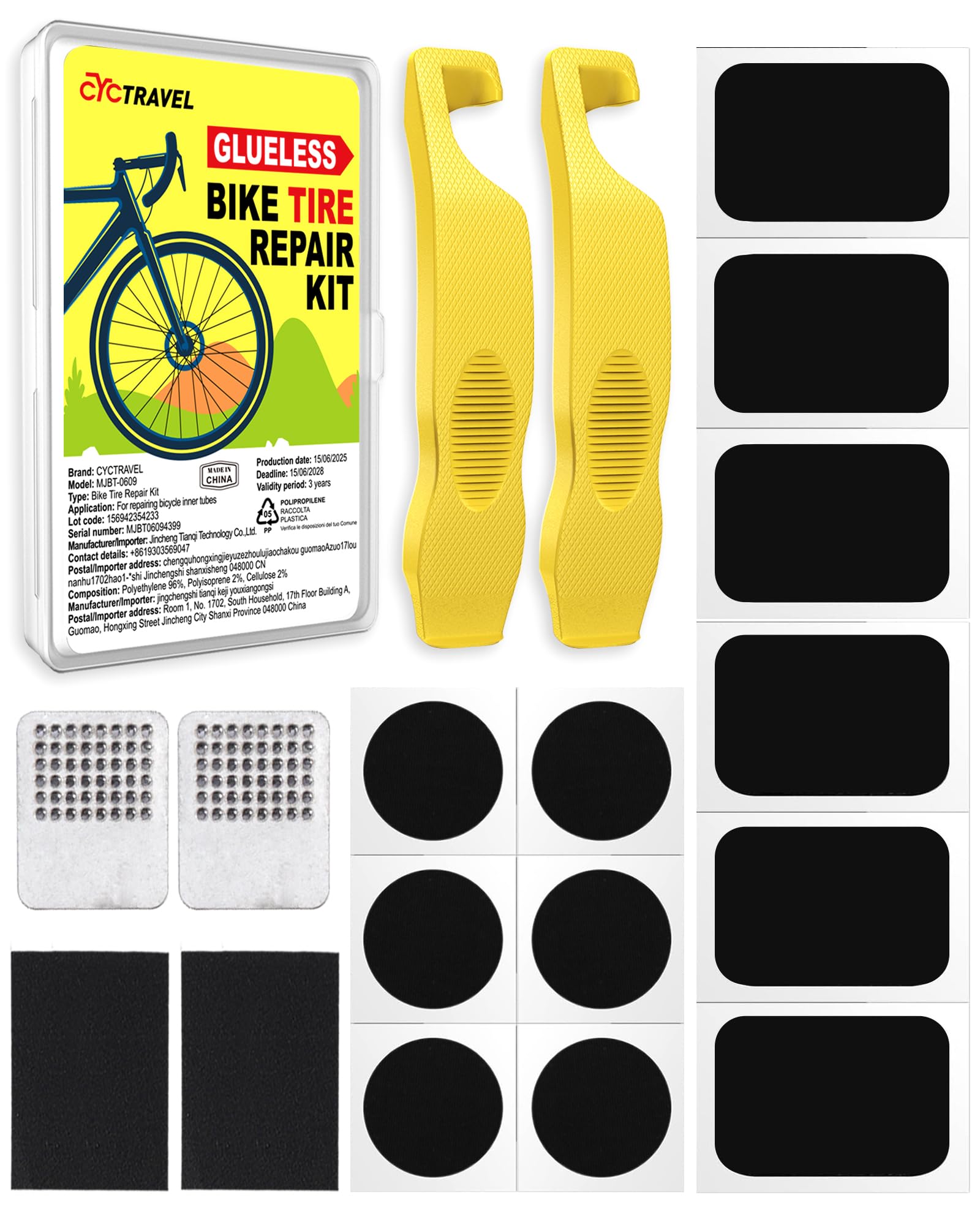 Photo 1 of cyctravel Bike Tire Repair Kit, Bicycle Inner Tube Puncture Patch Kits Contains 12 PSC Glueless Bike Tire Patch and Enhanced Material Tire Levers, Bike Patch Kit for Mountain and Road Bikes.