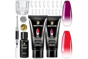 BEVINAS Poly Gel Nail Kit, Nail Extension Gel Colors 2 Tubes 0.5Fl.Oz, Natural Enhancement Builder Gel Poly Nail Gel Kit with Slip Solution and Nail Brush (Red & Purple by Cold)