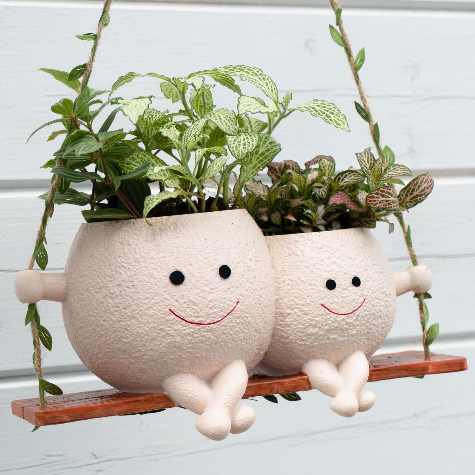 Photo 1 of CANHET Swing Face Planter Pot, Head Hanging Planters for Indoor Outdoor Plants, Cute Smiley Resin Succulent Pots with Drainage Hole for Mother's Day and Christmas (Parent-Child)