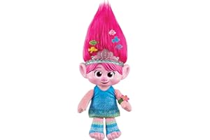 Mattel ​DreamWorks Trolls Band Together Plush Toy, Hair Pops Showtime Surprise Queen Poppy Soft Doll with Lights, Sounds, 1 Hair Pops & 3 Accessories