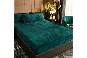 Dark Green Crystal Velvet Fitted Sheet Twin Only with 16" Elastic Deep Pocket, 1 Pack Ultra Soft Fluffy Single Fitted Bottom 