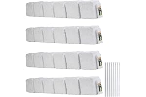 Beuta Landscape Edging | Garden Edging Border | Faux Stone Blocks for Lawn Edging, Flower Beds & Yard Edging – 4 Pack | Each Section Has 6 Blocks 48" L x 4" W x 6.5" H | 8 Spikes | Limewash