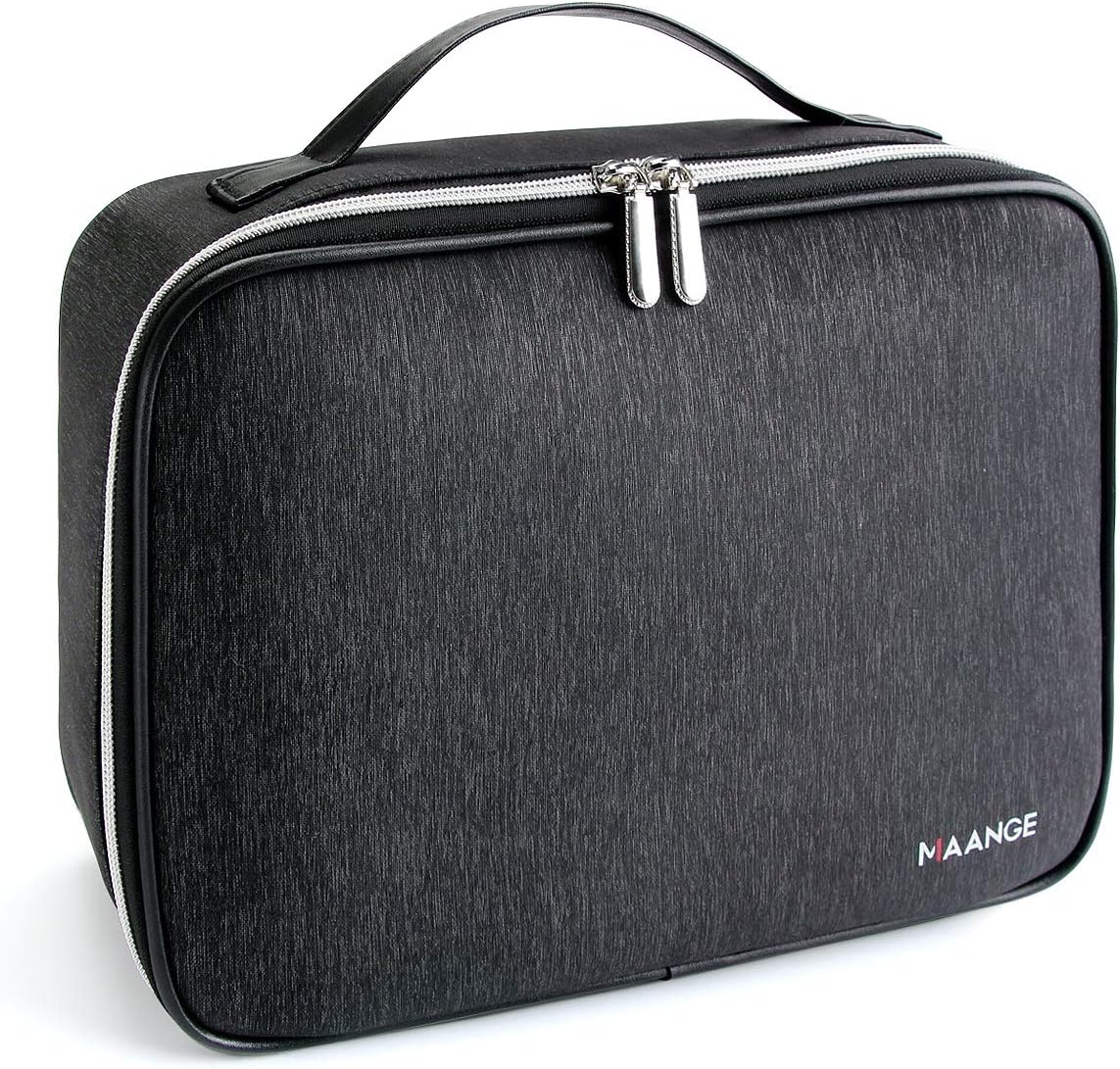 MAANGE Makeup Bag Travel Train Cosmetic Case Organizer Portable with Mirror Large Capacity for Cosmetics Makeup Brushes Toiletry Jewelry Digital Accessories Black