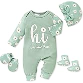 Sinhoon Newborn Baby Girl Romper Infant Letter Print Bodysuit Jumpsuit+Hat+Gloves+Socks 4Pcs Coming Home Clothes Outfit