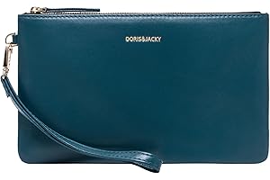 DORIS&JACKY Goatskin Leather Wristlet Clutch Wallet Cute Small Pouch Bag With Strap