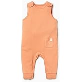 MORI Baby Boys and Girls Ribbed Overalls in Orange - Viscose from Bamboo - Unisex Infant Sleeveless Dungarees with Elasticated Cuffs and Shoulder Poppers - 0-3 Months