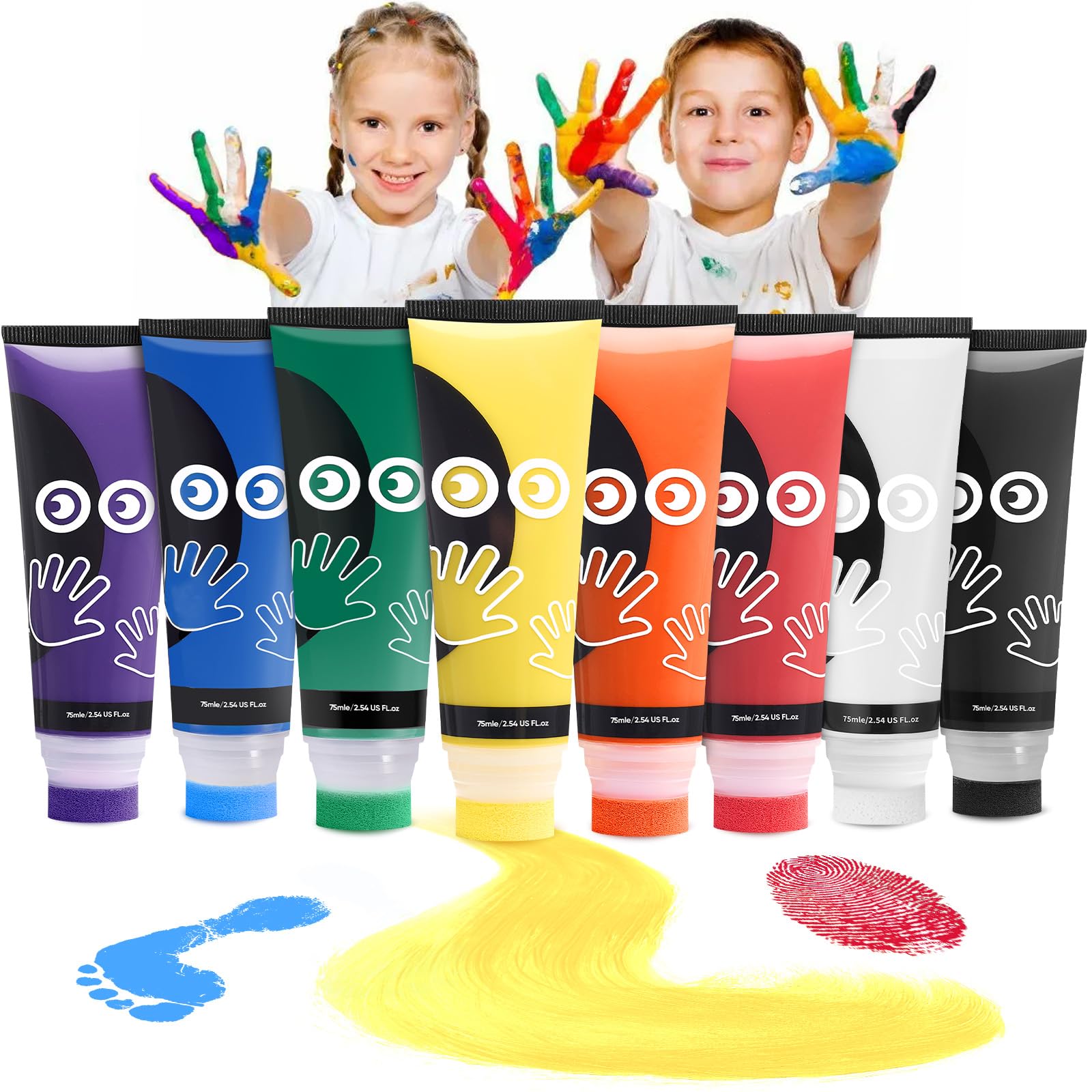 Taricor Non Toxic Finger Paint for Babies, Baby Safe Friendly Paint for Handprints, 8 x75ml Baby Footprint Paint Set with Sponge, Mess Free Toddlers Paint for Early Learning Creative Drawing Gifts