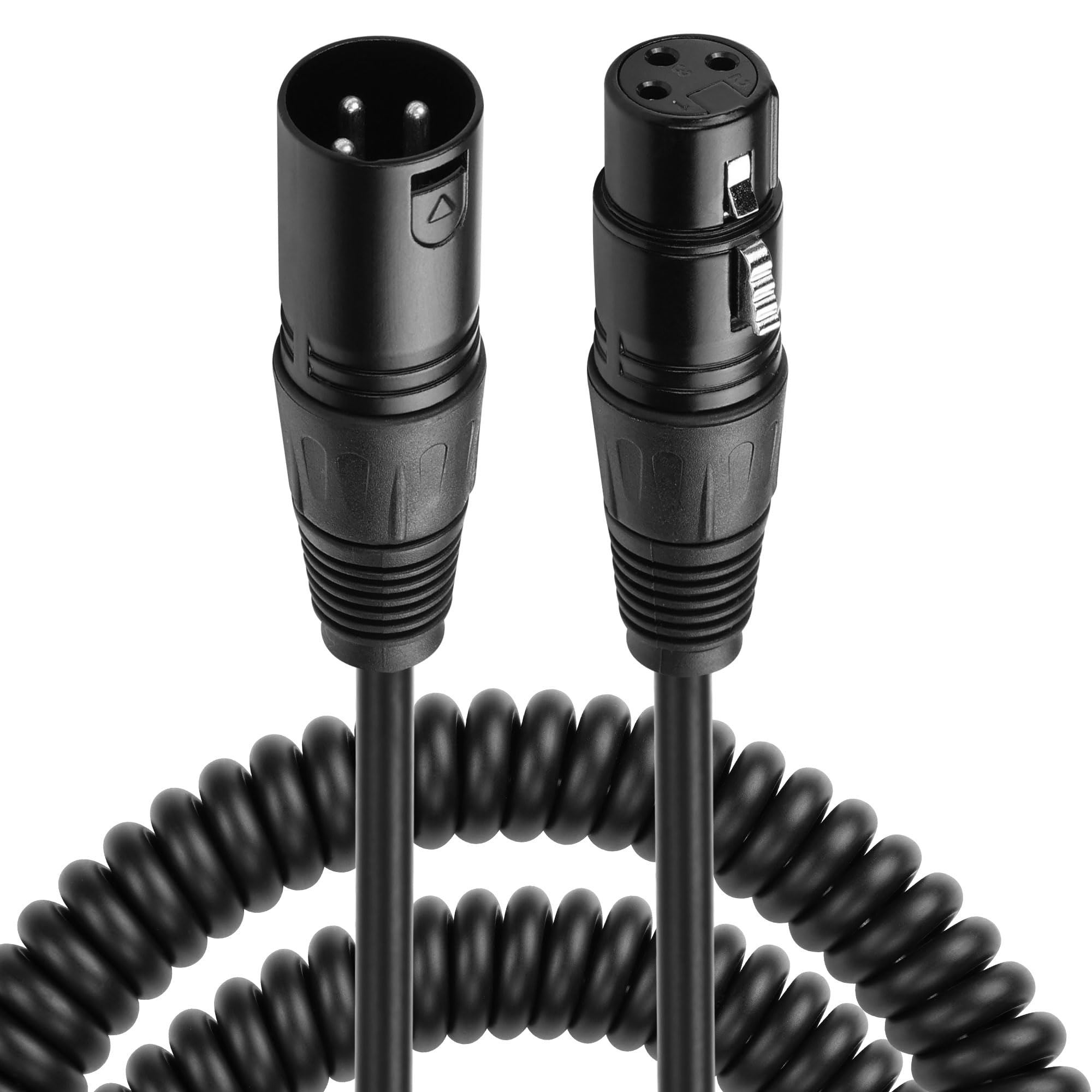CERRXIAN XLR Microphone Coiled Cable, Right Angle Male XLR to Straight Female XLR Plug Cable, Balanced XLR Cable 8 Feet, Oxygen-Free Copper Mic Cables, XLR Speaker Cables - Black (I)