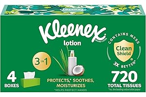 Kleenex Lotion Facial Tissues with Coconut Oil, 4 Flat Boxes, 180 Tissues Per Box, 3-Ply