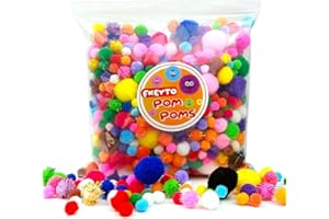 FKEYTO 900 PCS Pompoms for Crafts,Pom Poms in Bright & Bold Assorted Colors,Pompoms for Arts and Craft Making Decorations，Assorted Sizes