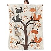 Autumn Fox Flannel Throw Blanket Soft Cozy Lightweight Blankets with Fall Leaf and Cute Animal Design for Adults and Kids Home Decor for Sofa Bed 80x60 Inch
