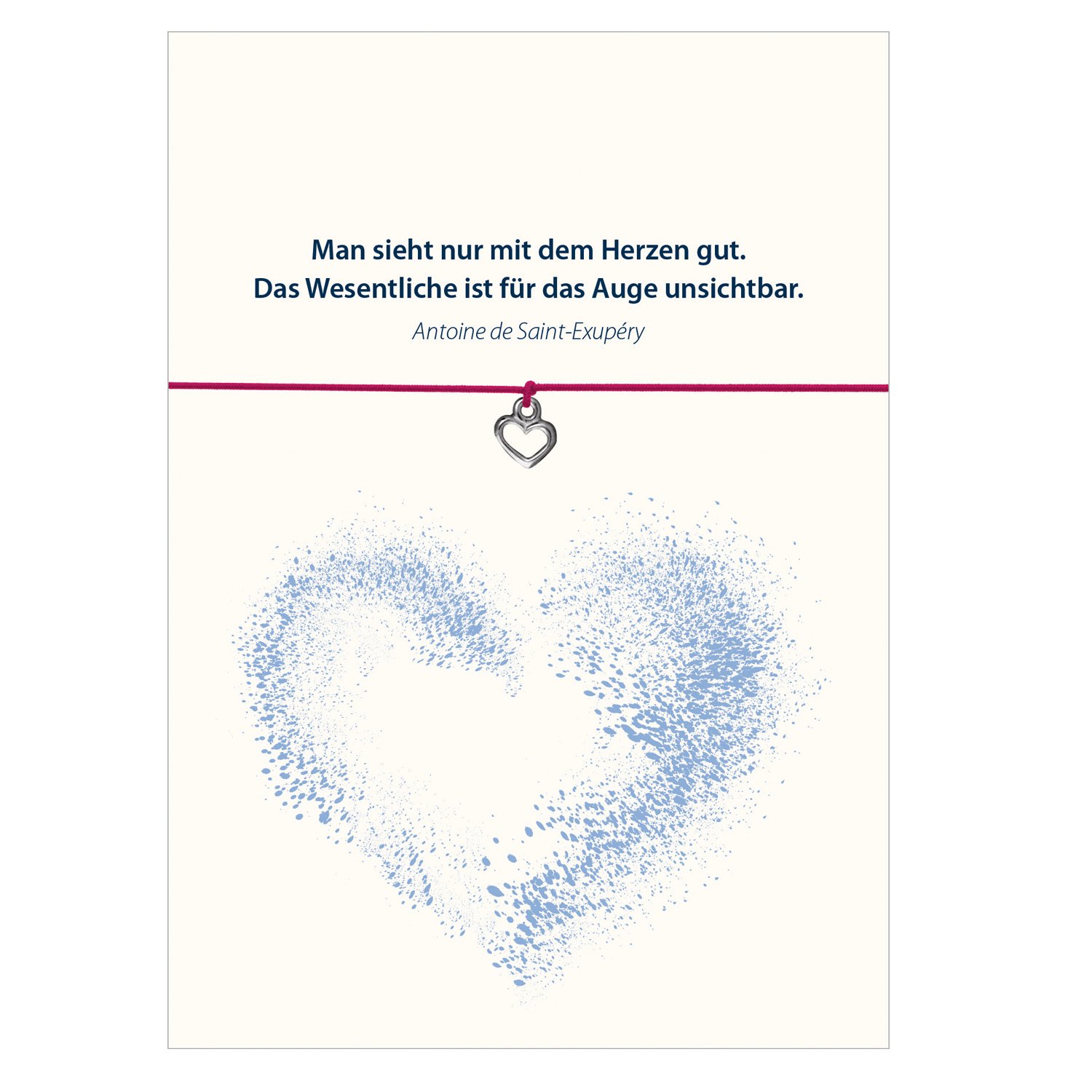Glücksschmiedin Saying, Bracelet with Heart Pendant, Silver-Plated, Elastic Textile Band in and Loving Card: Man Sieht Nur mit dem Herzen Gut. Pink