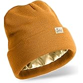 Satin Lined Knit Beanie Hat for Women,Acrylic Winter Beanie Hats,Womens Silk Lined Beanie Soft Warm Cuffed Hat