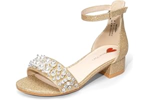DREAM PAIRS Girls Sandals Low Heel Pump Ankle Strap Pearl Dress Flower Wedding Party Shoes for Little Kid/Big Kid
