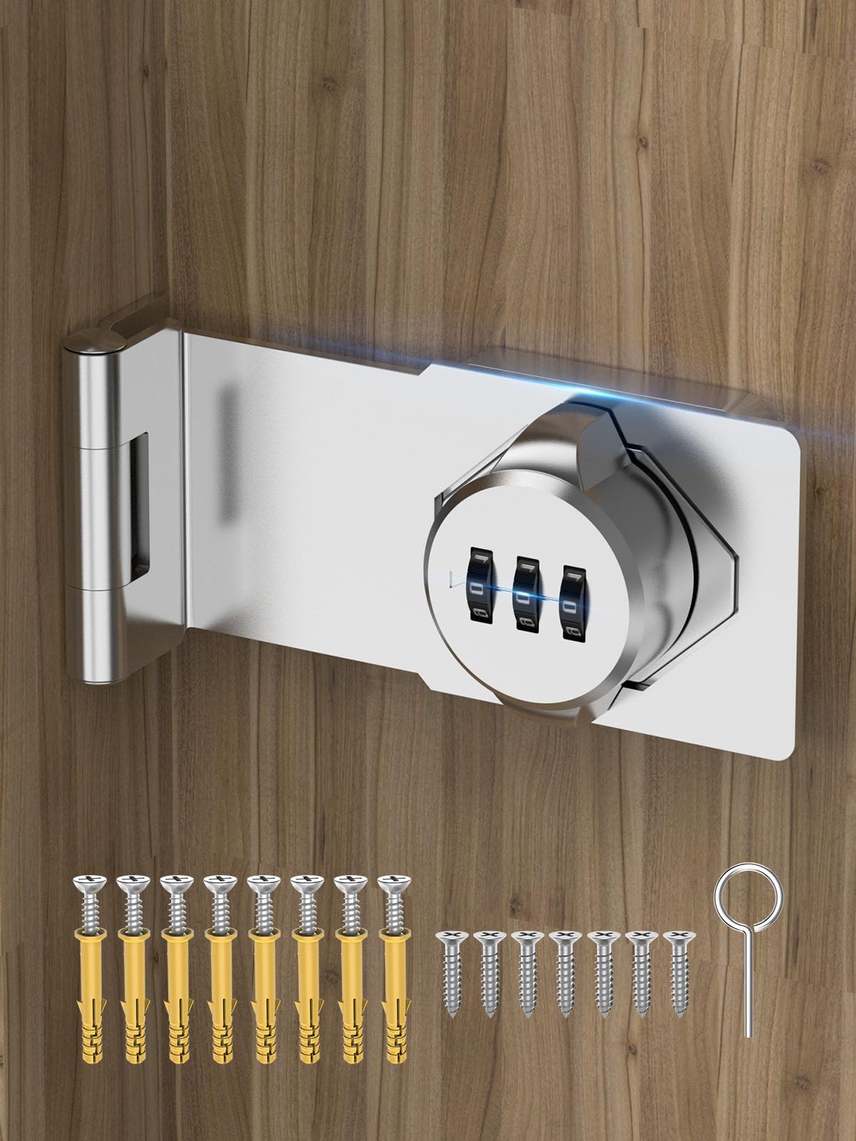 Cabinet Password Hasp Locks, 90 Degree Barn Door Lock, Household Security Combination Latch Lock for Locker, Fence, Bathroom, Outdoor, Garden (Silver-1PC)