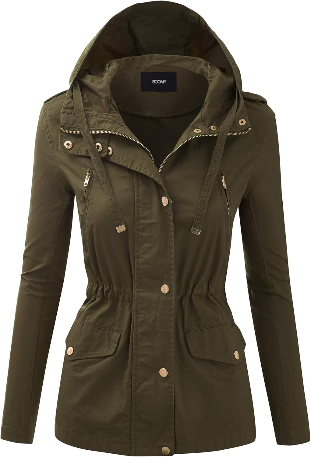 FASHION BOOMY Women's Zip Up Safari Military Anorak Jacket with Hood