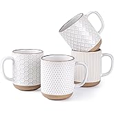GBhome Large Coffee Mugs Set of 4, 16oz Handmade Stoneware Coffee Mugs Set with Large Handle for Cappuccino/Latte/Tea/Hot Cocoa, Dishwasher & Microwave Safe, Off White