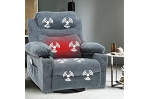 Comermax Oversized Electric Massage Swivel Rocker Recliners with Heat Fabric Power Recliner Chairs with Cup Holders, Overstuffed Rocking Recliner Glider Chairs for Nursery (Blue)