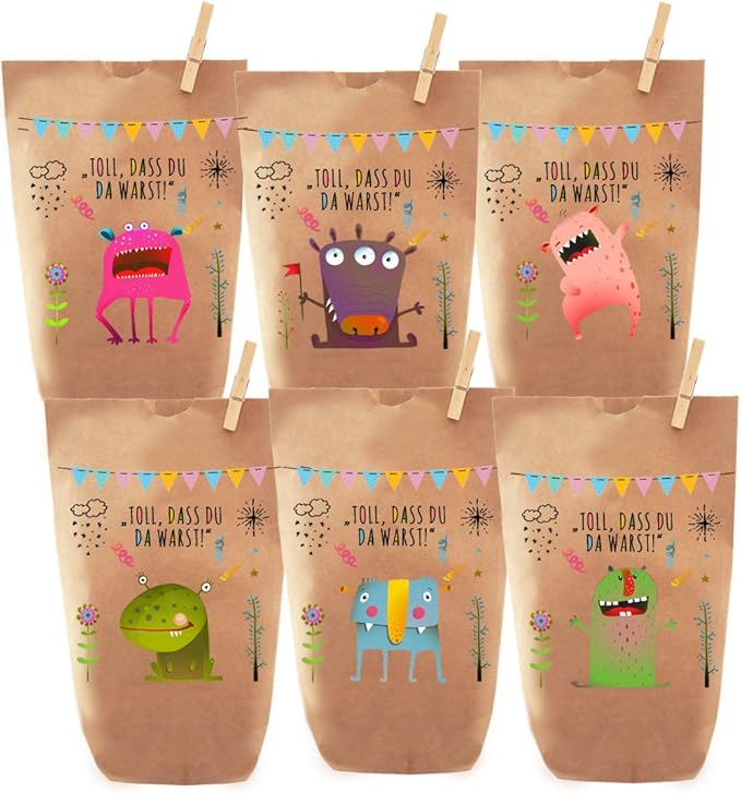 6 Bunte Monster Geschenktuten Tuten Liebevoll Bedruckt Papier Zum Verpacken Von Kinder Geschenken Gast Mitgebsel Giveaways Kindergeburtstag Hochzeit Party Amazon De Spielzeug